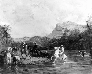 Arabs Crossing Ford 1873 Oil wood 20 x 24 1/2 Arabs Crossing Ford 1873 Oil wood 20 x 24 1/2