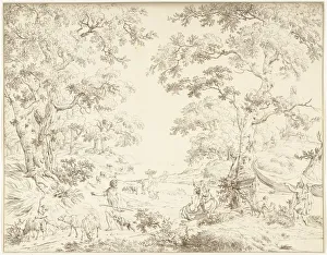 Arcadian landscape Janus statue Landscape tall trees Arcadian landscape Janus statue Landscape tall trees