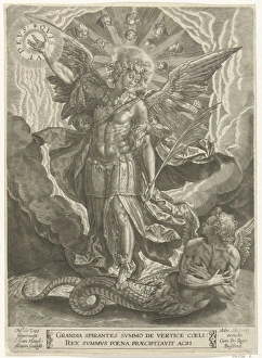 Archangel Michael trampled Satan, Samuel van Hoogstraten, A. Huberti, unknown, 1575 Archangel Michael trampled Satan, Samuel van Hoogstraten, A. Huberti, unknown, 1575