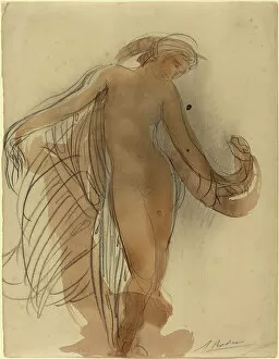 Auguste Rodin, Figure Facing Forward, French, 1840 - 1917, graphite and watercolor
