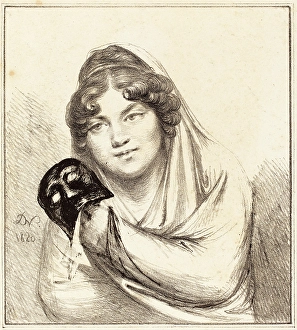 Baron Dominique Vivant Denon (French, 1747 - 1825), Girl with a Mask, 1820, lithograph Baron Dominique Vivant Denon (French, 1747 - 1825), Girl with a Mask, 1820, lithograph