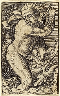 after Barthel Beham, Copy in reverse of Sea-God to the Left Riding on a Dolphin" after Barthel Beham, Copy in reverse of Sea-God to the Left Riding on a Dolphin"