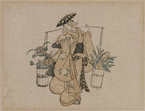 A Beauty Carrying Two Buckets Flowers 1696-1716 A Beauty Carrying Two Buckets Flowers 1696-1716