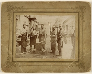 Five blacksmiths anvil holding large hammer 1890 Five blacksmiths anvil holding large hammer 1890