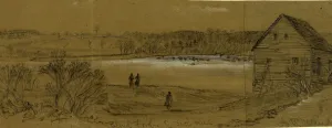 Blind Ford & Scotts Mill, 1863 ca. May 5, drawing on olive paper pencil and Chinese white Blind Ford & Scotts Mill, 1863 ca. May 5, drawing on olive paper pencil and Chinese white