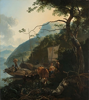 Boatmen moored shore Italian lake Boatmen moored Boatmen moored shore Italian lake Boatmen moored