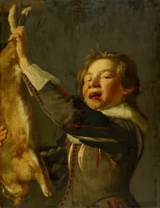 Boy dead rabbit oil oak wood 65 x 50 cm unsigned Boy dead rabbit oil oak wood 65 x 50 cm unsigned