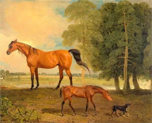 Broodmare with Foal, and a Terrier Broodmare with Foal and Terrier Near Newmarket Broodmare with Foal, and a Terrier Broodmare with Foal and Terrier Near Newmarket