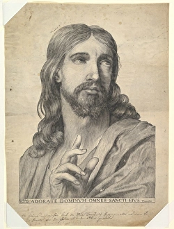 Bust Christ Blessing 17th century Woodcut vellum Bust Christ Blessing 17th century Woodcut vellum