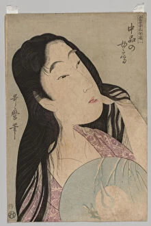Bust Woman Loose Hair Holding Fan 1753-1806 Kitagawa Utamaro