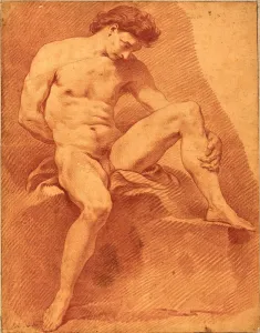 Carle Van Loo, French (1705-1765), A Seated Male Nude, red chalk on laid paper Carle Van Loo, French (1705-1765), A Seated Male Nude, red chalk on laid paper