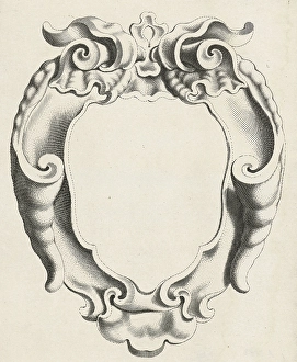 Cartouche with lobe ornament whose edges curl inwards, Michael Mosijn, Gerbrand van Cartouche with lobe ornament whose edges curl inwards, Michael Mosijn, Gerbrand van