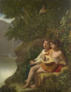 Children playing music overheard nymph 1864 oil Children playing music overheard nymph 1864 oil