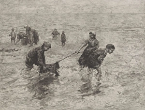 Children along the sea, print maker: Henri Wouters, Bernardus Johannes Blommers, 1890 Children along the sea, print maker: Henri Wouters, Bernardus Johannes Blommers, 1890