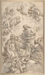 Christ Giving Host Holy Abbess 1690 Pen brown ink Christ Giving Host Holy Abbess 1690 Pen brown ink