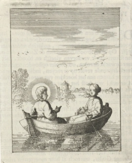 Christ with the soul personified in a rowboat, print maker: Jan Luyken, Pieter Arentsz II Christ with the soul personified in a rowboat, print maker: Jan Luyken, Pieter Arentsz II