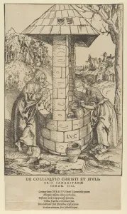 Christ Woman Samaria Woodblock first state three Christ Woman Samaria Woodblock first state three