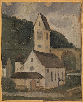 church RAOEmlingen 1875 oil canvas cardboard 18 x 14.5 cm church RAOEmlingen 1875 oil canvas cardboard 18 x 14.5 cm