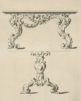 Console table and table leg in auricular style, print maker: Pieter Hendricksz. Schut Console table and table leg in auricular style, print maker: Pieter Hendricksz. Schut