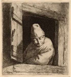Cornelis Bega (Dutch, 1631-1632 - 1664), The Peasant in a Window, etching Cornelis Bega (Dutch, 1631-1632 - 1664), The Peasant in a Window, etching