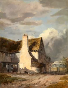 Cottage by a country lane, Sir Augustus Wall Callcott, 1779-1844, British Cottage by a country lane, Sir Augustus Wall Callcott, 1779-1844, British