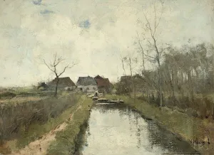 Cottage ditch houses ditch running towards background Cottage ditch houses ditch running towards background