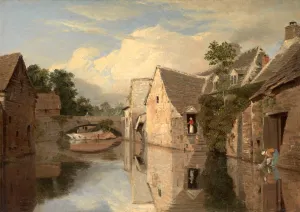 Cottages by a River Signed in brown paint, lower right: WL [ Cottages by a River Signed in brown paint, lower right: WL [