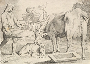 Country Scene Peasant Cow Calf Engraving second state Country Scene Peasant Cow Calf Engraving second state