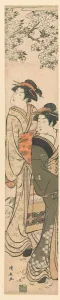 Two courtesan looking sideways under blossoming cherry tree Two courtesan looking sideways under blossoming cherry tree