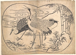 Cranes Edo period 1615-1868 Japan Monochrome woodblock print Cranes Edo period 1615-1868 Japan Monochrome woodblock print