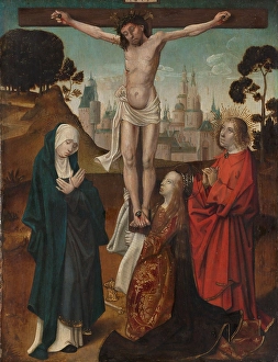 Crucifixion Christ cross Mary left John right Crucifixion Christ cross Mary left John right