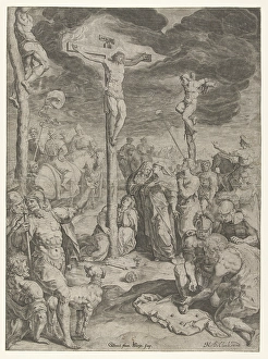 Crucifixion, Jacob de Gheyn (II), Nicolaes de Clerck, 1588 - 1592 Crucifixion, Jacob de Gheyn (II), Nicolaes de Clerck, 1588 - 1592