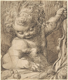Cupid Two Doves Pen brown ink black chalk underdrawing Cupid Two Doves Pen brown ink black chalk underdrawing