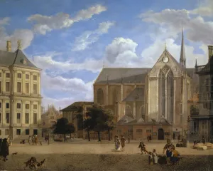 Dam Amsterdam Town Hall Nieuwe Kerk c. 1670 oil Dam Amsterdam Town Hall Nieuwe Kerk c. 1670 oil
