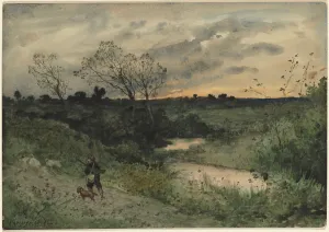 Dawn--Hunter Dog 1882 Henri Joseph Harpignies Dawn--Hunter Dog 1882 Henri Joseph Harpignies
