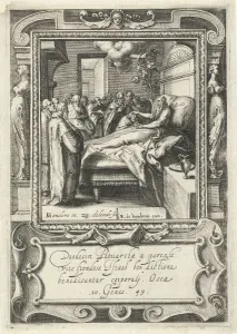 death Jacob lying bed surrounded sons son Joseph kneels beside death Jacob lying bed surrounded sons son Joseph kneels beside