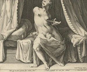 Death of Lucretia, print maker: Jan Harmensz Death of Lucretia, print maker: Jan Harmensz