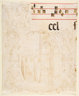 Decorated Initial Scene Christ Entering Temple Decorated Initial Scene Christ Entering Temple
