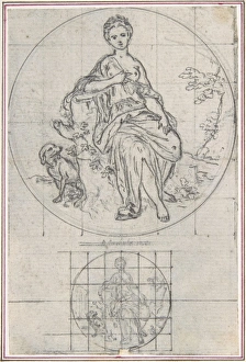 Design Box-Lid 18th century Pen black ink chalk underdrawing Design Box-Lid 18th century Pen black ink chalk underdrawing