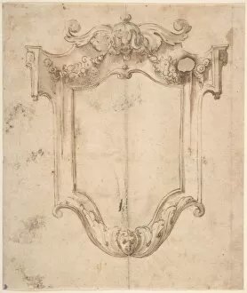 Beige Laid Paper Gallery: Design Cartouche 18th century Pen brown ink brush