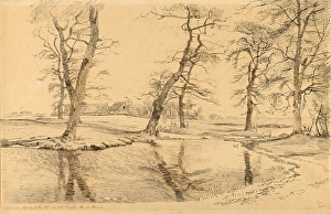 Drawings Prints, Drawing, Brook Farm, Usserod Cows, Two Figures, Artist Drawings Prints, Drawing, Brook Farm, Usserod Cows, Two Figures, Artist