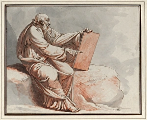 Drawings Prints, Drawing, Prophet Seated Rock, Artist, Johann Heinrich Lips, Swiss Drawings Prints, Drawing, Prophet Seated Rock, Artist, Johann Heinrich Lips, Swiss