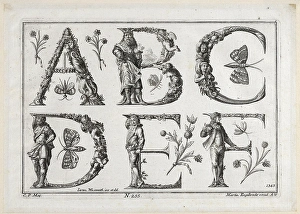 Drawings Prints, Print, Decorated Roman alphabet, Publisher, Artist, Martin Engelbrecht Drawings Prints, Print, Decorated Roman alphabet, Publisher, Artist, Martin Engelbrecht