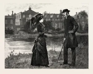 DRAWN BY ARTHUR HOPKINS, IN THE GARDEN, engraving 1884, life in Britain, UK, britain DRAWN BY ARTHUR HOPKINS, IN THE GARDEN, engraving 1884, life in Britain, UK, britain