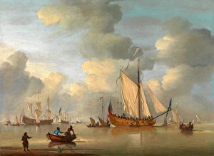 An English Royal Yacht Standing Offshore in a Calm Signed, brown paint, lower left An English Royal Yacht Standing Offshore in a Calm Signed, brown paint, lower left