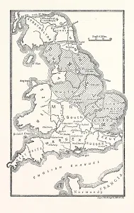 Prints of Map of England Showing the Anglo-Saxon Kingdoms and Danish Districts Map Prints: Nineteenth Century Engraving: Map of England Print