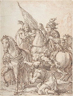 Equestrian Group 18th century Pen brown ink red chalk underdrawing Equestrian Group 18th century Pen brown ink red chalk underdrawing