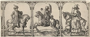 Three equestrian portraits, print maker: Claes Jansz. Visscher II, 1596 - 1630 Three equestrian portraits, print maker: Claes Jansz. Visscher II, 1596 - 1630