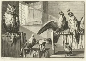 Falcons and owls in a barn, Pieter van Lisebetten, Wenceslaus Hollar, Francis Barlow Falcons and owls in a barn, Pieter van Lisebetten, Wenceslaus Hollar, Francis Barlow
