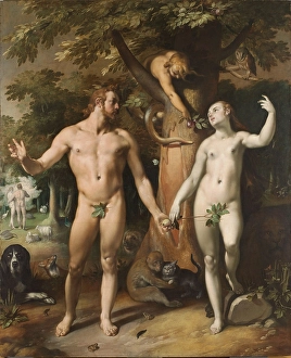 Fall Man Adam Eve standing front tree knowledge Fall Man Adam Eve standing front tree knowledge